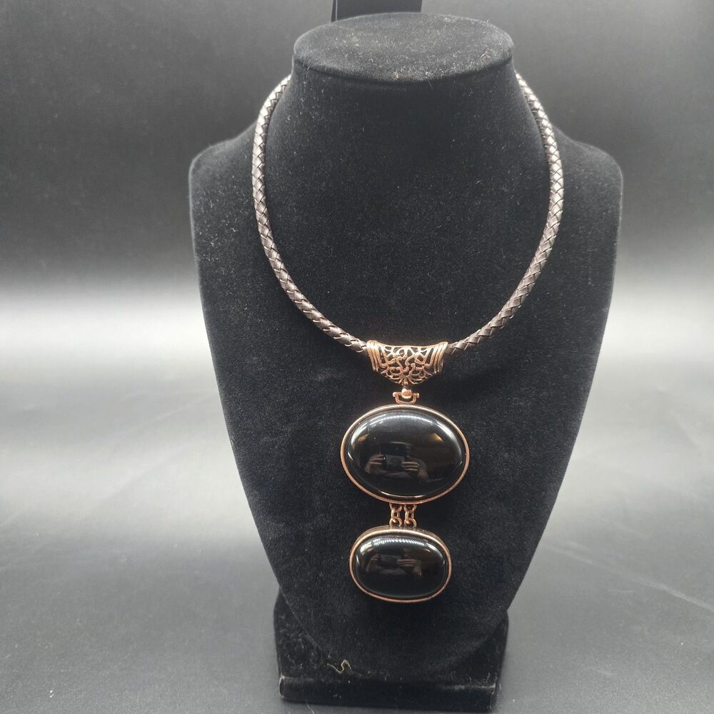 Bijou Brigitte Braided Leather Agate Choker Adjustable Medallion Witchy Goth